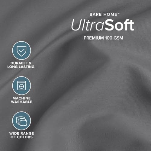 Bare Home Queen Sheet Set - 1800 Ultra-Soft Microfiber Queen Bed Sheets - Double Brushed - Queen Sheets Set - Deep Pocket - Bedding Sheets & Pillowcases (Queen, Grey) — view 2