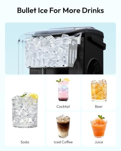 EUHOMY Countertop Ice Maker Machine with Handle, 26.5lbs Per Day, 9 Ice Cubes Ready in 6 Mins, Auto-Cleaning Portable Ice Maker with Basket and Scoop, for Home/Kitchen/Camping/RV (Black) — view 4