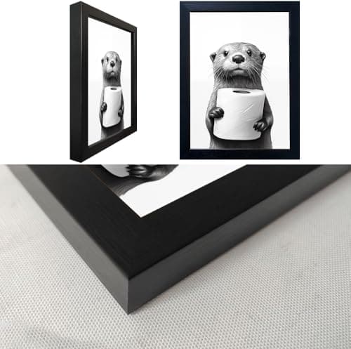 Bathroom Picture Wall Decor Black and White Framed Wall Art for Bathroom Toilet Paper in the Hand of a Little Funny Raccoon Canvas Print Painting — view 3