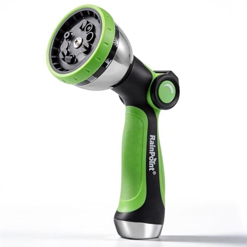 RAINPOINT Spray Nozzles for Garden Hose - 10 Spray Patterns Garden Hose Nozzle with Adjustable Flow Control for Watering Plants, Washing Cars,Washing Pets, Thumb Control (Green)