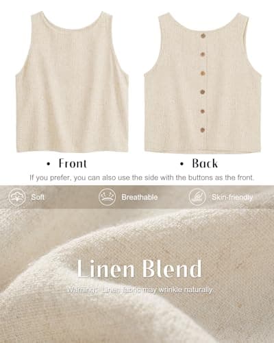 RIROW Tank Tops Women Sleeveless Summer Womens Crop Linen Loose Beach Vacation Flowy Blouse Trendy 2026 Raw Beige M — view 4