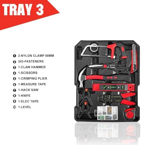 MasterSpec 1240pcs Tool Box Trolley Tool Set DIY Hand Tool Set w/2 Utility Knife — view 4