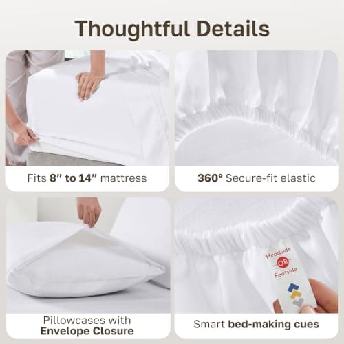 California Design Den 100% Cotton Sheets for Queen Size Bed Sheets with Deep Pocket, Queen Sheet Set with Sateen Weave, Cooling Sheets (White) — view 4