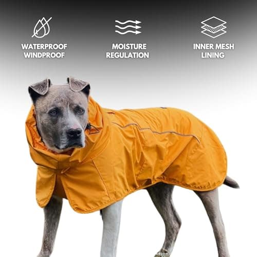 Spark Paws Dog Raincoat, Waterproof Windproof Rain Jacket, for Small Medium Large Extra Large Dogs, Reflective Breathable Full-Body Coverage Dry Suit - Mustard Yellow - 2XL — view 2