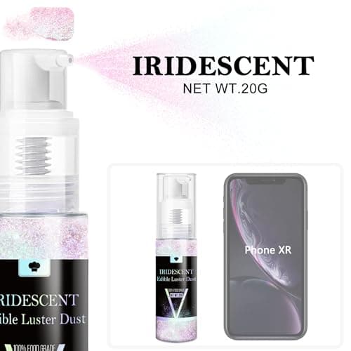 Iridescent Edible Glitter Spray, 20g Luster Dust Edible Glimmer Powder for Sparkling Cocktails, Cake, Cupcakes, Wine, Beverage, Food Grade Shimmer Dust Powder for Baking, Drinks, Cookies Decoration