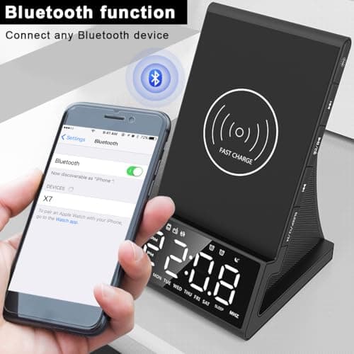 DPNAO 8-in-1 Wireless Charging Station with Bluetooth Speaker, Alarm Clock,FM Radio,Remote Control,Fast Charging Dock Compatible with iPhone 17/16/15/14, Samsung S25/S24,Android Phones — view 6