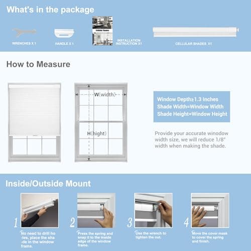 Boolegon No Drill No Tools Cellular Shades Color-Matched Sureness Honeycomb Blinds Easy to Install Cellular Blinds for Windows, Blackout-White, Custom Size — view 5