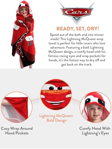 Disney Cars Boys Towel, Lightning McQueen Swimming Towel for The Pool, Wearable Beach Towels, Wrap Bath Towels, Red One Size — view 5