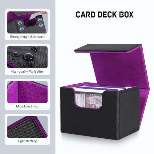 ZLCA Card Deck Box for Trading Cards, MTG Commander Deck Box Holds 120+ Single Sleeved, Leather Magnetic Card Storage Case Fits for TCG CCG Magic(Black Set) — view 3