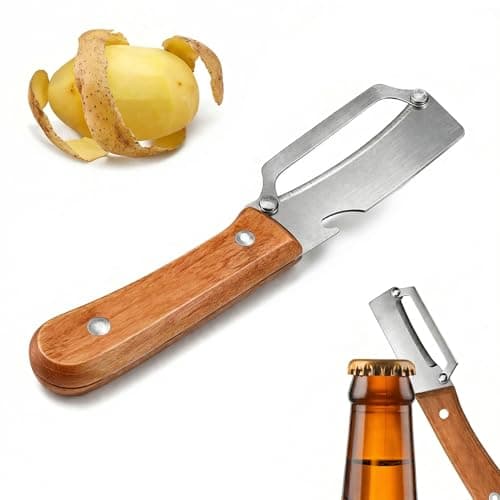 2026 Upgrade Vegetable Peeler With Wooden Handle, Stainless Steel Wide Blade Potato and Carrot Peeler, 2-in-1 Veggie Peeler With Bottle Opener for Kitchen, Camping and Travel (1PCS)