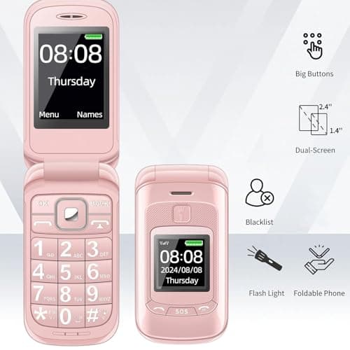 EBTOOLS Flip Phone Unlocked, 2G GSM Dual SIM Cell Phone with 2.4 Inch Main Screen, 1.4 Inch External Display, Loud Speaker, Large Keys, SOS, Camera, FM Radio, for Seniors and Kids (US)