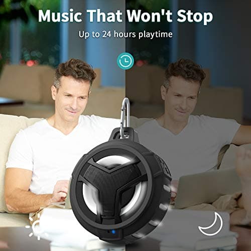 EBODA Bluetooth Shower Speaker, Portable Bluetooth Speakers, IP67 Waterproof Outdoor Speaker Wireless with LED Light, Floating, 2000mAh, True Wireless Stereo for Pool, Kayak, Bike, Golf, Gifts -Black — view 6