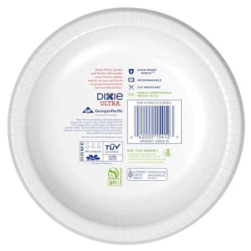 Dixie Ultra, Large Paper Bowls, 20 Oz, 150 Count (6 packs of 25 bowls), Microwave Safe, Compostable, Disposable Bowls Great For Breakfast, Lunch, And Dinner Meals — view 6