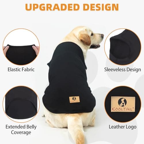 KOOLTAIL Boy Dog Clothes for Large Dogs, 2 Pack Cotton Summer Dog T Shirts UV & Insect Protection for Outdoor Camping, Anti-Hair Loss & Breathable Sleeveless Pet Vest Tank Tops Apparel,Black & Grey,XL — view 2