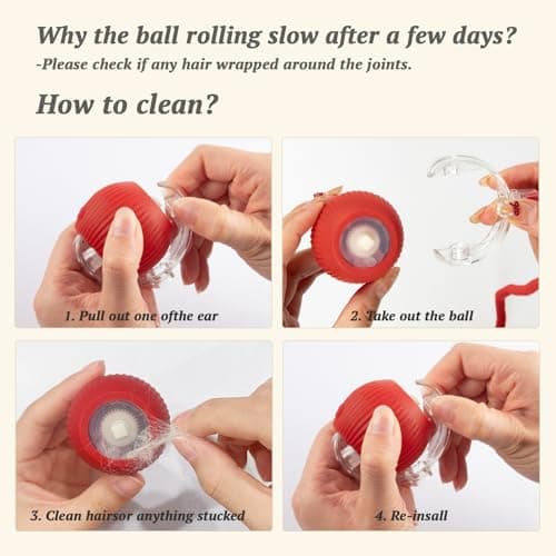 Interactive Cat Toy for Indoor Cats Fast Rolling on Carpet, Speedy Tail 2.0 Cat Toy, Three Working Modes 360° Smart Automatic Rolling Cat Ball Toys for Bored Indoor Cats and Dogs - Red — view 4
