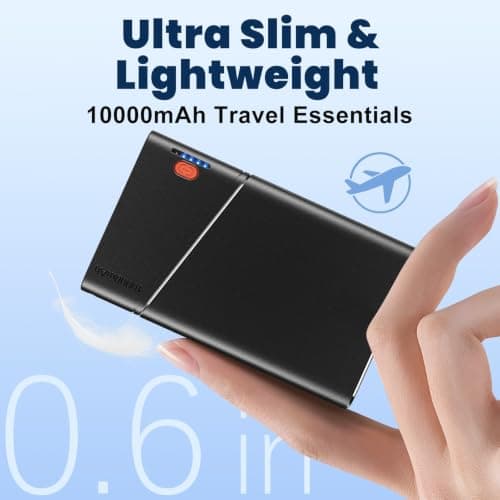 Aaoyun 10000mAh Portable Power Bank, 22.5W PD Fast Charging Battery Pack with Built-in USB-C Cable, Ultra-Slim External Phone Charger for iPhone 17/16/15, Samsung Galaxy S24, Android (Black) — view 2