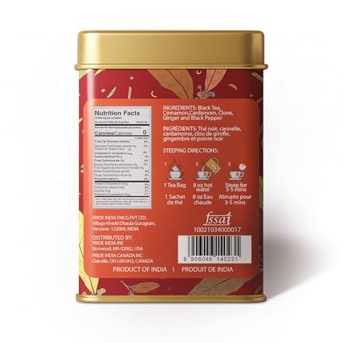 Pride of India | Chai Royale Exquisite Spiced Tea 1 oz (28.3 gm) | 15 Pyramid Full Leaf Individually Wrapped Tea Bags | 100% Natural Blend of Black Tea & Spices |Bold & Spicy Flavor — view 3