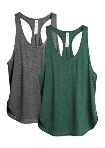 icyzone Workout Tank Tops for Women - Athletic Yoga Tops, Racerback Running Tank Top (L, Charcoal/Army)