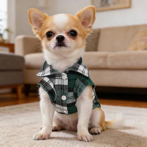 Dog Clothes for Small Dogs Dog Shirts with Polo Plaid Design, Breathable,Lightweight & Soft Pet Puppy T Shirts for Chihuahua Toy Poodle Cats Clothes (Green, XXS) — view 2