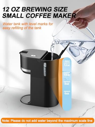 Karosie Single Serve Coffee Maker for Coffee Pods and Grounds, Fast Brew, 6-12 oz Brew Sizes Single Cup Coffee Maker Fits 5.5" Mugs, One-Button Small Coffee Maker, Descaling Reminder,Black,9.25 Inches — view 3