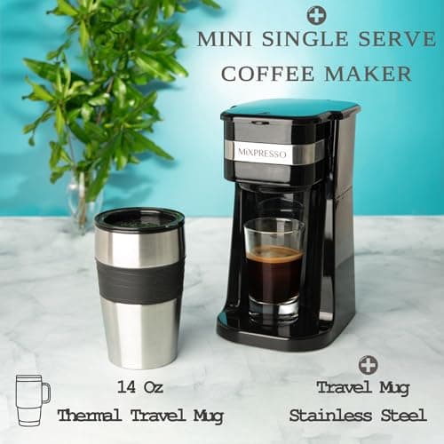 Mixpresso Black Personal Single Serve Coffee Maker with 14oz Travel Mug, Drip Small Coffee Maker with Auto Shut Off, Reusable Filter, Works with Ground Coffee Only – Not for K-Cup Pods — view 4