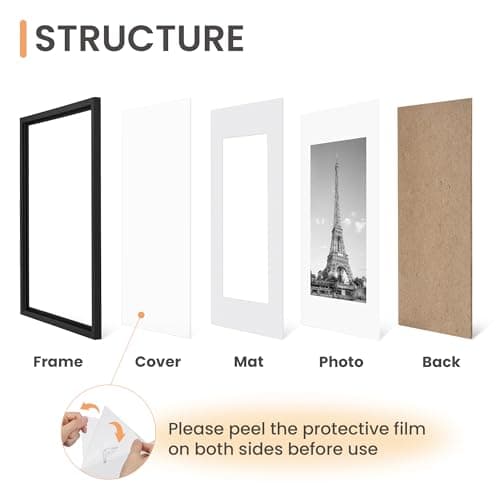 upsimples 8x10 Picture Frame Set of 5, Display Pictures 5x7 with Mat or 8 x 10 Without, Wall Gallery Photo Frames, Black — view 2