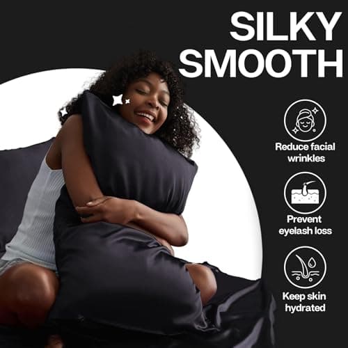 MR&HM Satin Pillowcase for Hair and Skin, Silk Satin Pillowcase 2 Pack, Queen Size Pillow Cases Set of 2, Silky Pillow Cover with Envelope Closure (20x30, Black) — view 3