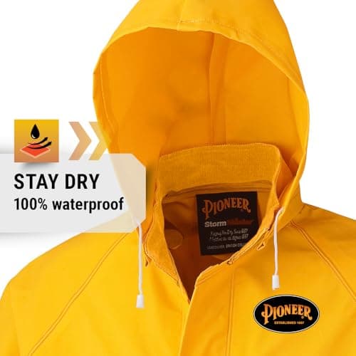 Pioneer FR Waterproof Long Rain Jacket for Men - Flame Resistant PVC Yellow Rain Gear for Work - X-Large