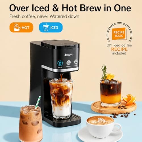 Jesslyn Single Serve Hot and Iced Coffee Maker, Compatible with Multiple Coffee Pods & Ground, Fits Tall Mugs, Over Ice & Strong Brew Function, for Home Office Travel RV Dorm, Classic GREY — view 2
