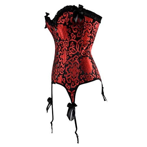 HNGHOU Women's Sexy Corset Bustier Push up Overbust Corset Top with Garter Belt (Red,Large) — view 6