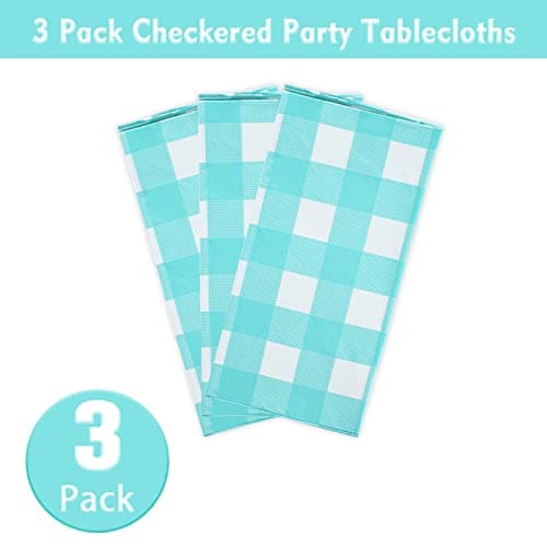 Kesfey 3 Packs Aqua and White Gingham Table Cloths 54 x 108 Inches Disposable Plastic Checkered Tablecovers Waterproof Rectangle Picnic Party Table Covers for Birthday Party Supplies Christmas — view 4