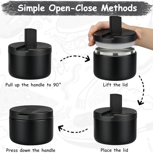 Pawtong 12oz Insulated Vacuum Food Jar with Buckle Lid Wide Mouth Soup Thermo for Hot Food Kids Leakproof Stainless Steel Lunch Container- Black- 1Pack