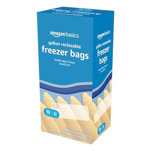 Amazon Basics Reclosable Freezer Gallon Size Bags with Double Zipper Seal, Stand-Up Bottom, BPA Free, 90 Count (Previously Solimo) — view 4
