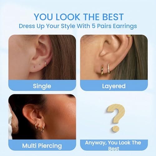 5 Pairs Small Gold Huggie Hoop Earrings Set Women 14K Gold Plated Cartilage Earrings Hypoallergenic Lightweight Stainless Steel Earrings 2nd 3rd Hole Cute Multiple Piercing Stack Jewelry Trendy Gift — view 7