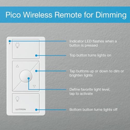 Lutron Pico Remote for Caseta Smart Dimmer Switch, 3-Button Control with Raise/Lower and Preset Lighting Level, For Table Top or Wallmount Use, PJ2-3BRL-WH-L01R, White — view 5
