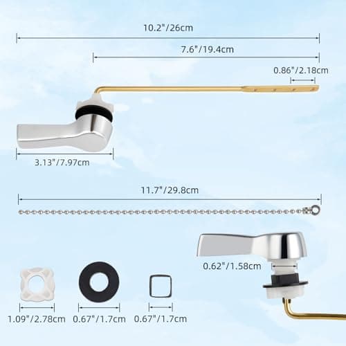 Hibbent Universal Front Mount Metal Toilet Handle Replacement Kit, Brass Toilet Tank Flush Lever with Stainless Steel Adjustable Flapper Chains for Most Toilets, Chrome — view 5