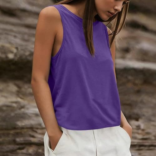 Tank Tops for Women Open Back Athletic Workout Yoga Top Sleeveless Backless Summer Slim Basic Cami Shirts 2026 Long Tank Top for Women Purple L — view 2