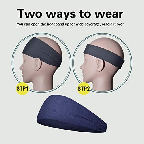 Pilamor Sports Headbands for Men (5 Pack),Moisture Wicking Workout Headband, Sweatband Headbands for Running,Cycling,Football, Yoga,Hairband for Women and Men(Gray, Green, White, Blue, Black) — view 5