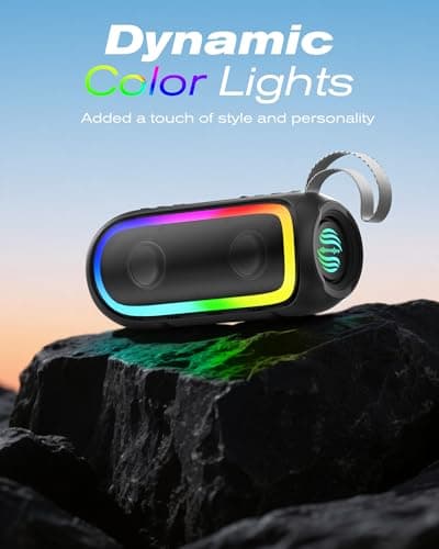 Portable Bluetooth Speaker, IPX6 Waterproof 20W HiFi Stereo Sound with Deep Bass 12H Playtime BT 5.2 Wireless TWS 7 Color Lights soundbox for Smartphone/Tablet/All Occasions — view 4