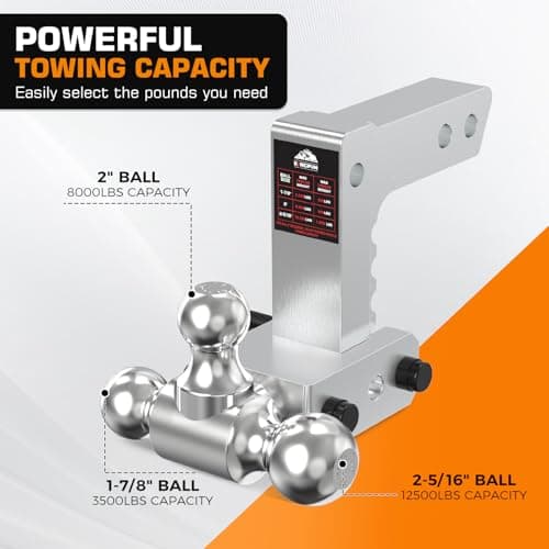 Adjustable Trailer Hitch - Drop Hitch 2 Inch Receiver Tri Ball 6" Rise/Drop — view 2