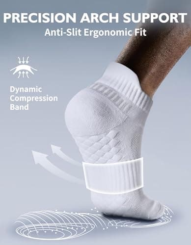 CLOSEMATE Ankle Athletic Running Socks for Men Terry Cushioned Moisture-Wicking Anti-Blister Comfort Socks 6 Pairs(6White,L) — view 3
