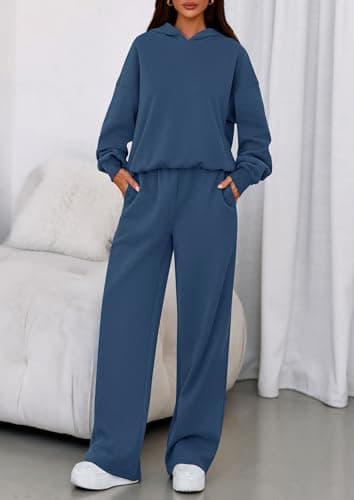 PRETTYGARDEN Womens Sweatsuits 2 Piece Set 2026 Casual Winter Long Sleeve Hoodie Loose Wide Leg Sweatpants Fall Tracksuit (Grey Blue,Medium) — view 8