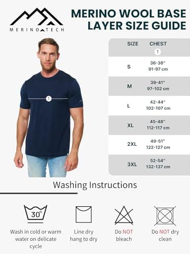 Men's Merino Wool Tee Lightweight Base Layer Undershirt (X-Large, Navy) — view 5