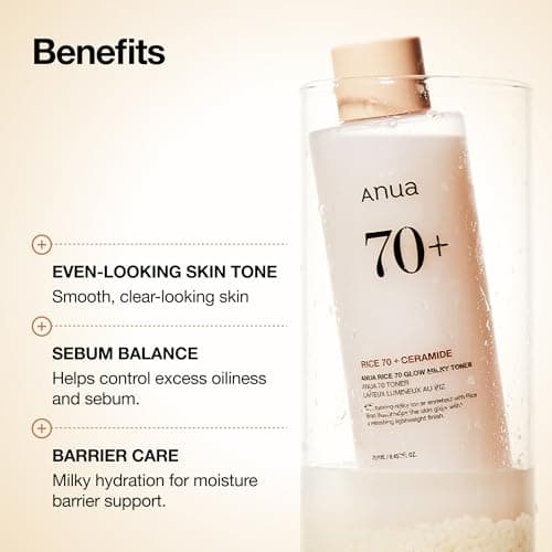 Anua Rice 70 Glow Milky Toner, Glass & Dewy Skin, Hydrating & Barrier Care, Rice Water, Niacinamide, Ceramides, All Skin Types, Fragrance-Free, Non Comedogenic, Korean Skincare, 8.45 fl.oz. — view 2