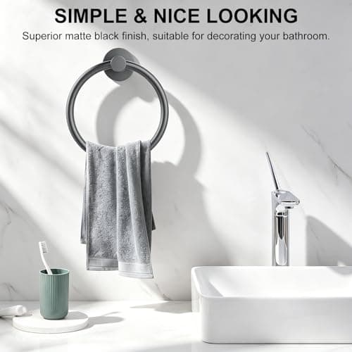 SetSail Towel Holder for Bathroom Wall Mounted Screw-in Towel Ring Stainless Steel Hand Towel Holder Heavy Duty Towel Hanger for Bathrooms, Grey — view 3