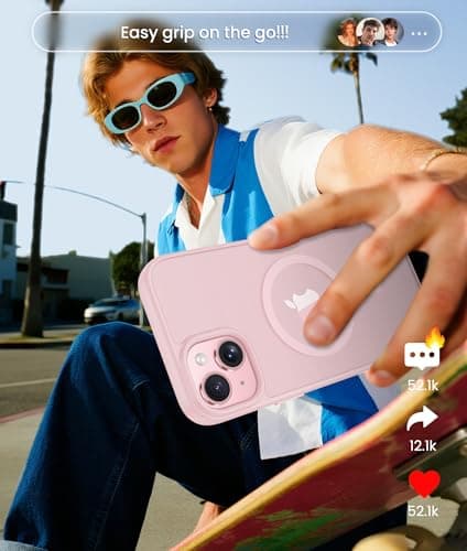 FNTCASE for iPhone 15 Case: for iPhone 14 Case & iPhone 13 Case [Compatible with Magsafe] Translucent Matte Cases with [Screen Protector] Military Grade Shockproof Protective Phone Cover - Light Pink — view 6