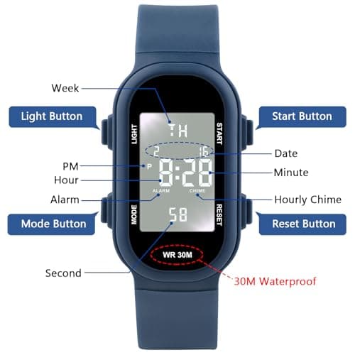 Juboos Kids Digital Watches for Boys Girls Ages 7-16, 3ATM Waterproof Sport Child Watch with Night Light, Alarm Clock, Stopwatch — view 5