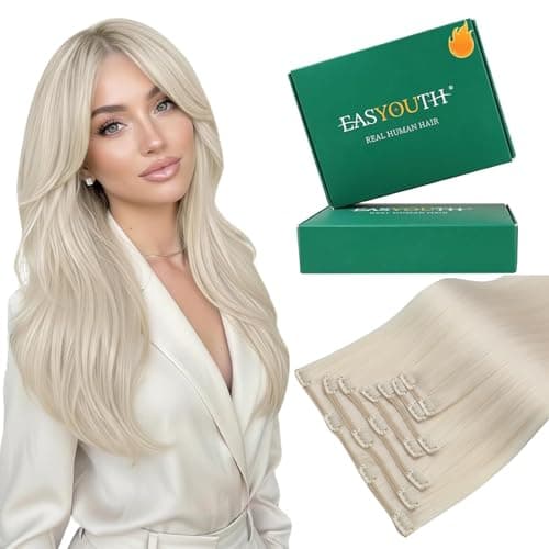 Easyouth Hair Extensions For Women Clip in Blonde Remy Human Hair Clip in Extensions White Blonde Clips in Extension for Short Straight Hair 12 Inch 7Pcs 80G