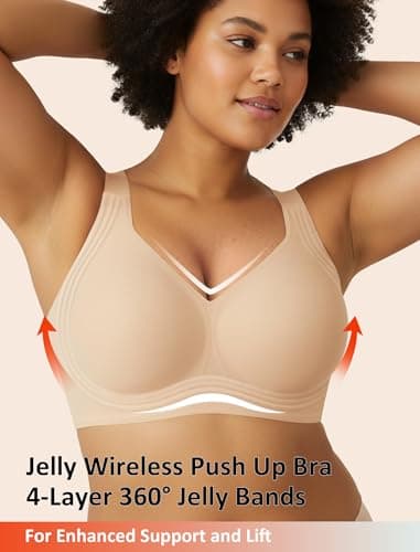 Easybunny Women Wireless Jelly Bra Plus Size Supportive Seamless Bras Full Coverage Comfort Soft Tshirt Bras with Extender Nude 3XL