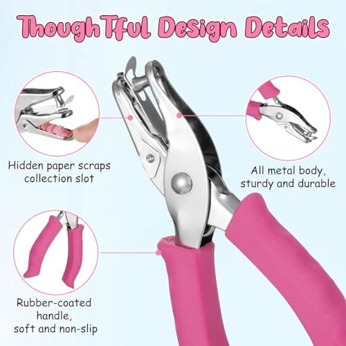 Vsvgmoq Single Hole Punch Set, 2 Pcs 1/4&1/8 Inch Hole Puncher Single with Soft Grip Handle, One Punch with Scrap Container, 8 Sheets Capacity, Fun Punch for Paper Crafts, Scrapbooks, Tags, Tickets — view 3